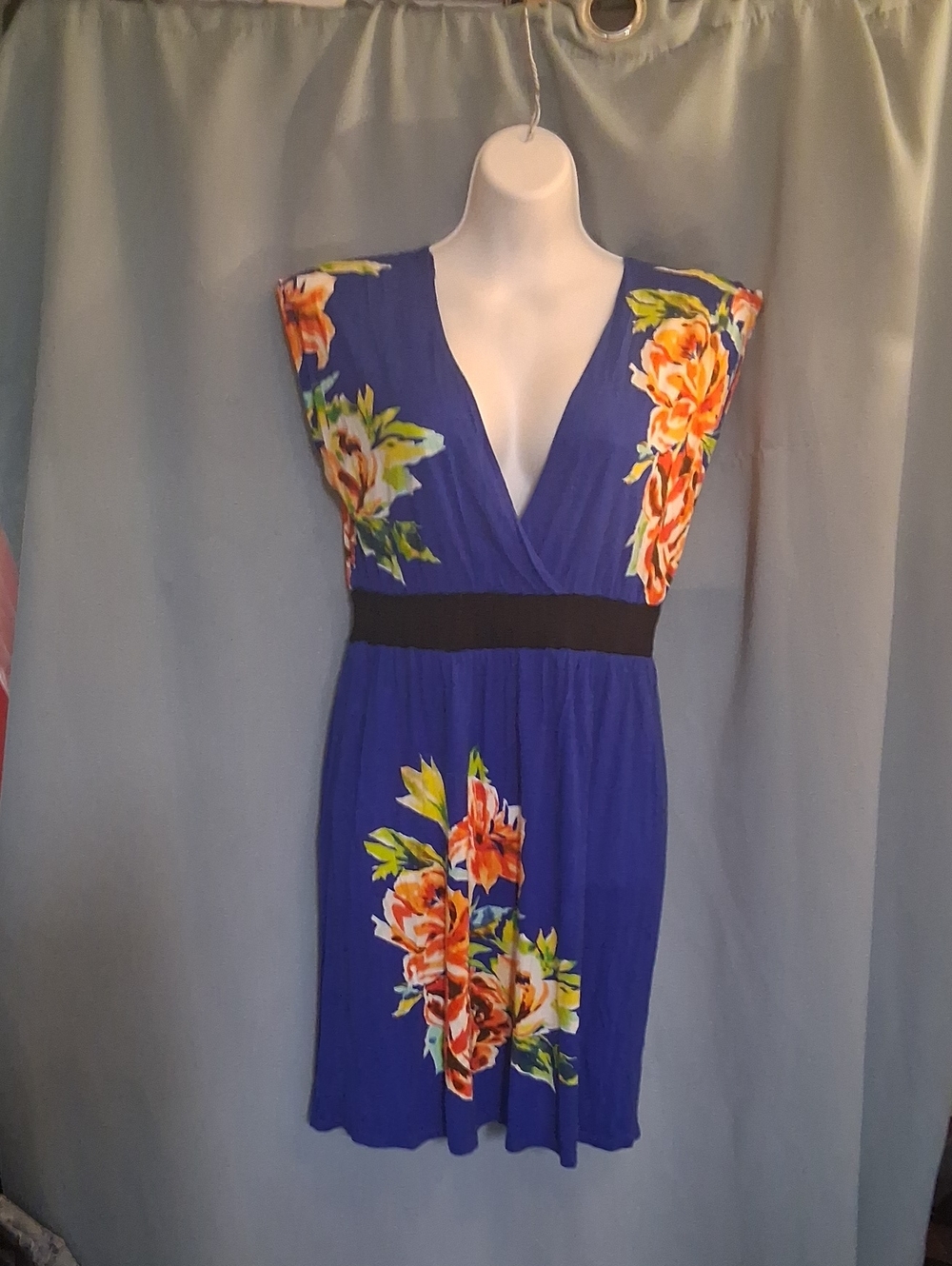 Floral V-Neck Blue Summer Dress